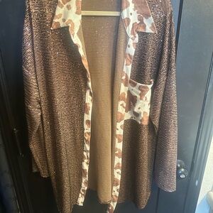Brown and Cream cow print button down shirt